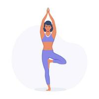 kvinna praktiserande yoga utgör. smal sportigt ung flicka håller på med yoga, kondition övningar. person övning i sportkläder och yoga byxor. friska livsstil vektor