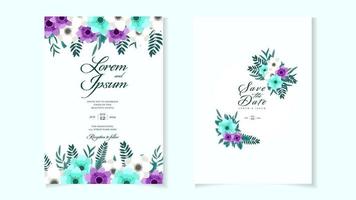 Hochzeitseinladungskarte Rahmen Blumen Set Save the Date, Rsvp Danke vektor