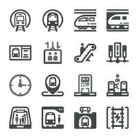 tunnelbana tåg ikon set, vektor och illustration