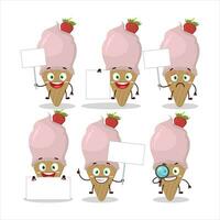 Eis Sahne Erdbeere Karikatur Charakter bringen Information Tafel vektor