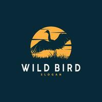 Storch Vogel Logo, Reiher, Gras, und Fluss Design, Vektor einfach Vorlage Illustration