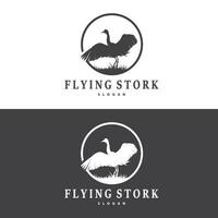 stork fågel logotyp, häger, gräs, och flod design, vektor enkel mall illustration