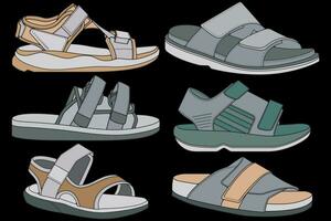 Gurt Sandalen Färbung Zeichnung Vektor, Gurt Sandalen gezeichnet im ein skizzieren Stil, Bündelung Gurt Sandalen Vorlage voll Farbe, Vektor Illustration.