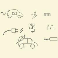 Vektor Symbol von ein elektrisch Wagen. einstellen von isoliert editierbar Schlaganfall Symbole zum E-Autos, elektrisch Busse, Lastwagen, Autos, Fahrzeuge, und Autos mit Stecker und Batterien zum umweltfreundlich Transport.