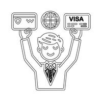 erfolgreich Visa Anwendung Linie Symbol, isoliert Kontur Symbol, schwarz Illustration, und ein erfolgreich Visa verwenden Zeichen vektor