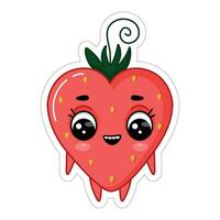 klistermärke leende röd jordgubb emoji vektor