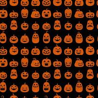 Vektor nahtlos Muster von Orange Kürbis Emotionen lächelnd gespenstisch auf schwarz Hintergrund oder Hintergrund zum Halloween