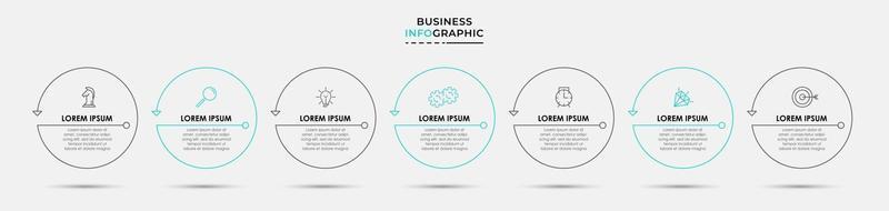 Infografik-Designvorlage mit Symbolen und 7 Optionen oder Schritten vektor