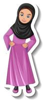 muslimische Frau Cartoon-Charakter-Aufkleber auf weißem Hintergrund vektor