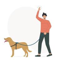 illustration av ung manskaraktär som går med hund vektor