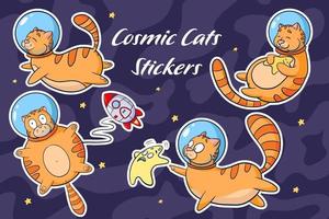 kosmische katzen-cartoon-aufkleber-set vektor