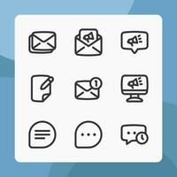 meddelande gränssnitt ikoner i linje stil, för ui ux design, hemsida ikoner, gränssnitt och företag. Inklusive post, marknadsföring, digital marknadsföring, prata, chatt bubbla, skriva, etc. vektor