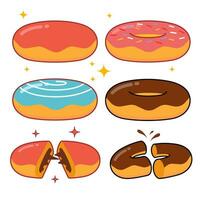 Donuts Vektor Satz, Donuts Sammlung. Süss Zucker Donuts.Erdbeere und Schokolade Profi Vektor