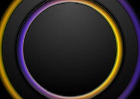 Technologie abstrakt Hintergrund mit schwarz Kreise und Neon- glänzend Ringe vektor