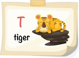 Tieralphabetbuchstabe t für Tigerillustrationsvektor vektor