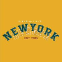 ny york varsityen liga - retro USA högskola campus skriva ut för t-shirt. årgång nyc brooklyn emblem sport emblem. platt vektor illustration