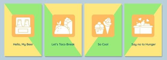 Grußkarten zum internationalen Essenstag mit Glyphensymbol-Elementsatz vektor