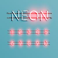 Realistisk neon typsnitt med ledningar och konsol, vektor illustration