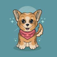 liten shiba hund bär halsduk grunge stil illustration vektor