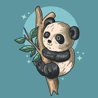 liten panda klättring träd grunge stil illustration vektor