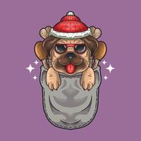 Hund Weihnachtsmütze in der Tasche Grunge-Stil Illustration Vektor