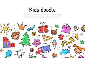 webbplats banner mall barnsliga ritningar. doodle skiss. vektor