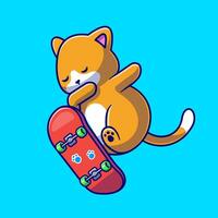 süß Katze spielen Skateboard Karikatur Vektor Symbol Illustration. Tier Sport Symbol Konzept isoliert Prämie Vektor. eben Karikatur Stil