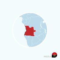 Karta ikon av angola. blå Karta av afrika med markerad angola i röd Färg. vektor
