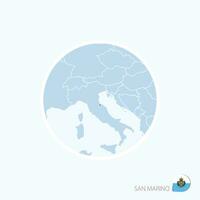 Karte Symbol von san Marino. Blau Karte von Europa mit hervorgehoben san Marino im rot Farbe. vektor