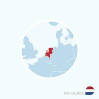 Karta ikon av nederländerna. blå Karta av Europa med markerad nederländerna i röd Färg. vektor