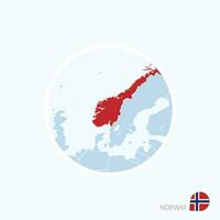 Karte Symbol von Norwegen. Blau Karte von Europa mit hervorgehoben Norwegen im rot Farbe. vektor