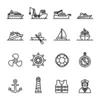 linje ikonuppsättning av båtfartygets logotyp