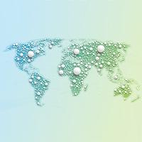 Färgglada världskarta gjord av bollar och linjer, vektor illustration