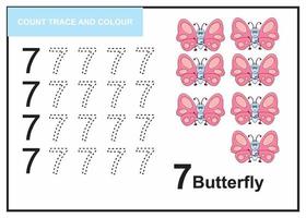 räkna spår och färg fjäril nummer 7 vektor