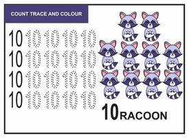 räkna spår och färg racoon nummer 10 vektor
