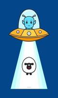 süße Schafe angesaugt von Alien-Ufo-Cartoon-Icon-Illustration vektor