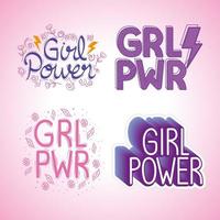 Set mit vier Girl Power Schriftzügen vektor