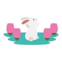 süßes und kleines Kaninchen in der Rosengartenszene vektor