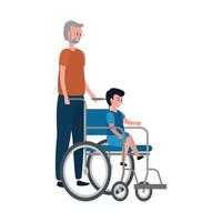 süßer Großvater mit Enkel im Rollstuhl vektor