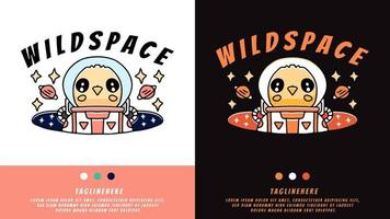 Cartoon-Küken-Astronaut im Weltraum. Grafikdesign für T-Shirt vektor