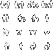 familj ikonuppsättning vektor illustration skiss doodle