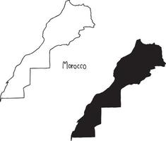 kontur och silhuett karta över Marocko - vektor illustration