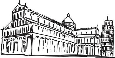 pisas katedralplats med tornet i pisa och katedralen vektor