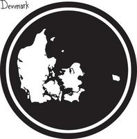Vektor-Illustration weiße Karte von Dänemark auf schwarzem Kreis vektor