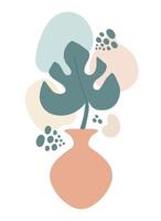 Pflanzenzweig-Silhouette in Vase mit abstrakten Formklecksen und Kritzeleien vektor