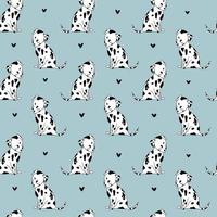 süßer Hund kleine Dalmatiner mit Herzen blaues Pastellmuster Haustier vektor