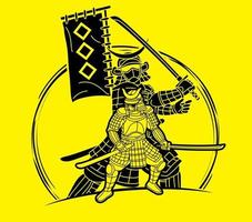 Samurai-Krieger japanischer Kämpfer Ronin mit Waffenaktion vektor