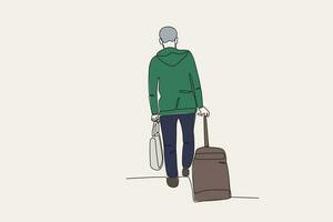 Färg illustration av en man bärande en resväska vektor