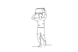 ein Mann trägt ein Box Über seine Kopf vektor