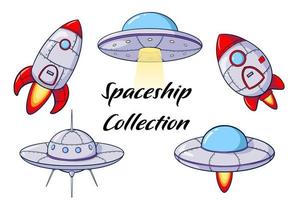Cartoon-Raumschiff- und Raketensammlung vektor